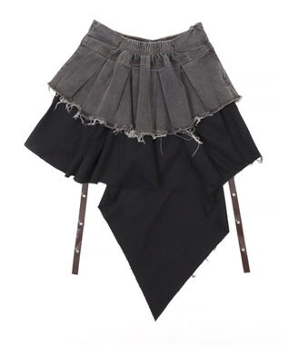 WEGO イレギュラーヘムデニムスカパン ブラック