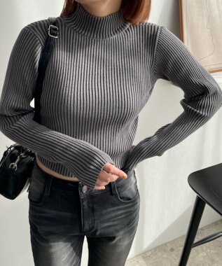 WEGO リブハイネックショートニット スミクロ