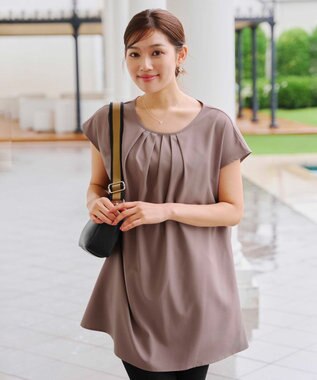 Tiaclasse 【洗える】フレアフレンチチュニックブラウス モカ