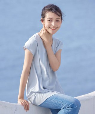 Tiaclasse 【洗える】フレアフレンチチュニックブラウス サックス