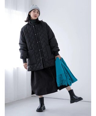 Green Parks 撥水加工　中綿キルトミドル丈コート Black