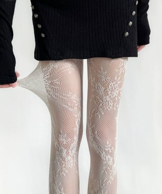 WEGO フラワー総レースタイツ ホワイト