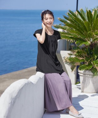 Tiaclasse 【洗える】フレアフレンチチュニックブラウス ブラック