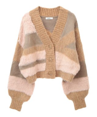 earth music&ecology フェザーミックスインターシャカーディガン Brown