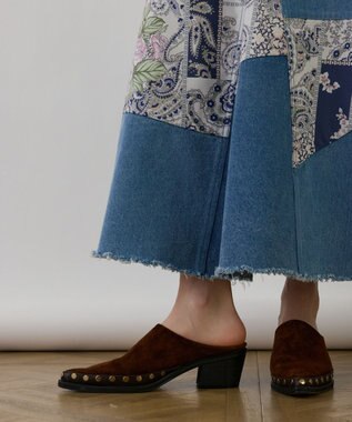 GRACE CONTINENTAL スカーフコンビデニムスカート ネイビー