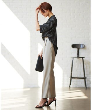 ICB 【洗える】 サマーウールトロ ストレートパンツ ライトオリーブ系