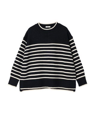 earth music&ecology ウォッシャブル脇スリットクルーネックプルオーバー Border Navy