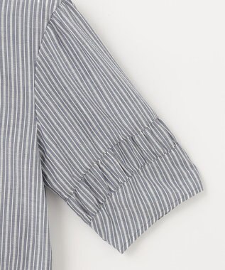 J.PRESS LADIES 【洗える】BEZ空羽ストライプ クルーネック ブラウス ネイビー系1