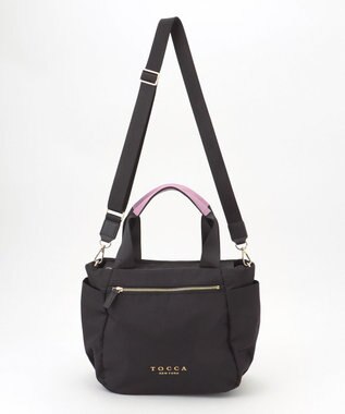 TOCCA 【サスティナブル素材・撥水・WEB＆一部店舗限定】NUOTO NYLON TOTE トートバッグ ブラック（ショルダー紫ピンク）