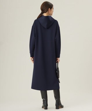 自由区 L 【WEB限定・洗える】マットストレッチダンボールフーディー ワンピース ネイビー