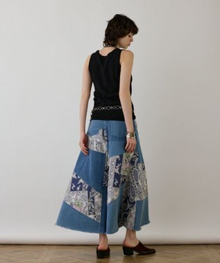 GRACE CONTINENTAL スカーフコンビデニムスカート ネイビー