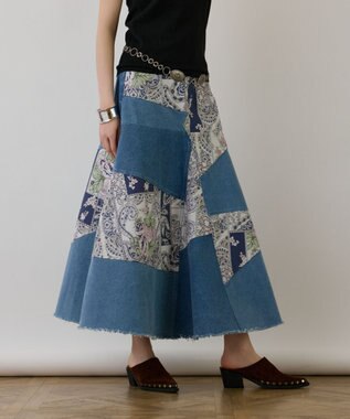 GRACE CONTINENTAL スカーフコンビデニムスカート ネイビー