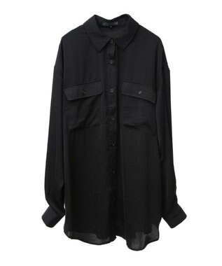 Green Parks ・ＳＵＧＡＲ　ＳＰＯＯＮ　サテンオーバーシャツチュニック Black