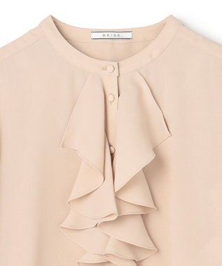 BEIGE， 【WEB限定・洗える】CLARION / バンドカラーフリルブラウス Beige