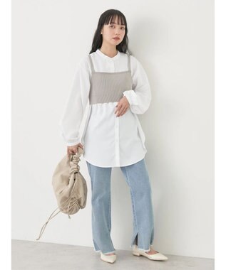 earth music&ecology ＳＥＴ２点ニットビスチェ＋ノーカラーシャツ Off White