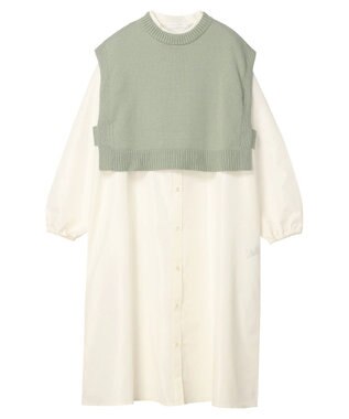 Green Parks ＳＥＴ２点　ニットベスト＋シャツワンピース Green
