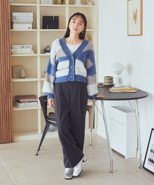 earth music&ecology フェザーミックスインターシャカーディガン Blue