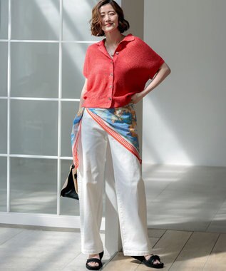 23区 【先行予約】ピュアリネン ハーフスリーブ ポロニット オレンジ系