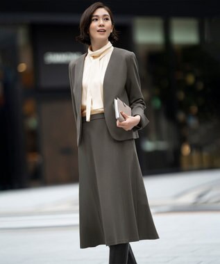 自由区 【洗える/UVケア/吸放湿性】シルクストレッチ ハイネックブラウス ベージュ系