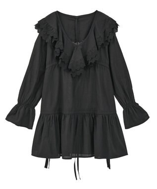 earth music&ecology 【綿100％】サイドリボンラッフルミニワンピース Black