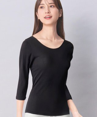 Wing インナー オーガニックコットン100％(身生地部) 吸汗速乾性(身生地部) ゆったり設計 【綿の贅沢 オーガニック】 7分袖 長袖 EL1771 ウイング／ワコール ブラック