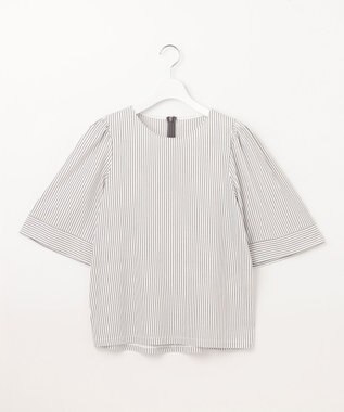 自由区 【洗える】リヨセルコットンストライプ カットソー オフ×スレート