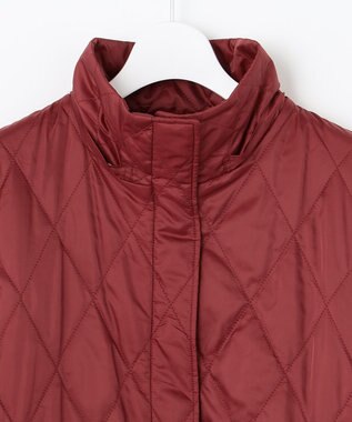 自由区 L 【洗える】ブライトキルト フード付きコート レッド系