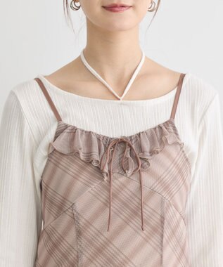 earth music&ecology フロントリボンチェックミニキャミワンピース Check Brown