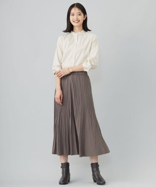 J.PRESS LADIES 【洗える】パウダリージャージー ランダムプリーツ スカート モカグレー系