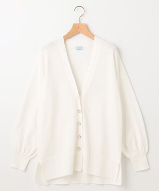 組曲 【ビジューボタン・アンサンブル対応】ハイゲージ ロングVネックカーディガン アイボリー系