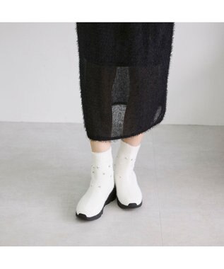 MODE ET JACOMO <carino>ビジュー付きニットブーツ ホワイト