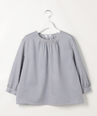 J.PRESS LADIES ストライプジャカード ラウンドネック カットソー ネイビーストライプ系