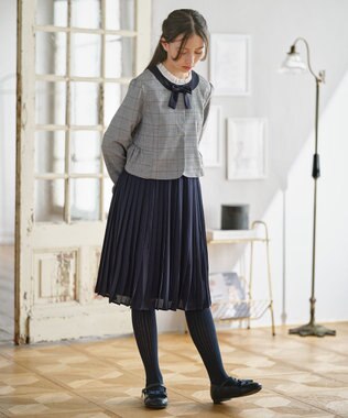 組曲 KIDS 【150-170㎝】グレンチェックジャケット＆プリーツワンピース セット ネイビー×チェック系