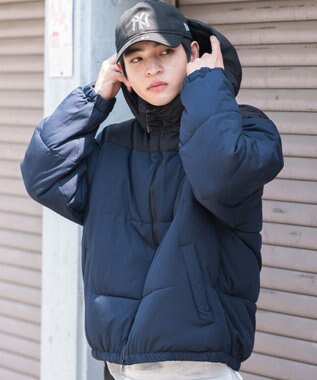 WEGO 【25年秋冬新作/ユニセックス着用ITEM/SMLサイズ展開】2WAYパファーブルゾン ネイビー