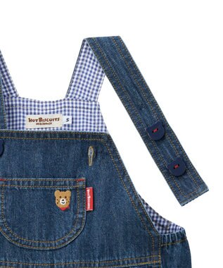 MIKI HOUSE HOT BISCUITS 【70-110cm】ワンポイント 6オンスデニム オーバーオール インディゴブルー