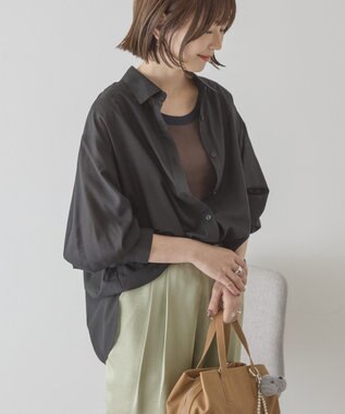 AMERICAN HOLIC 【イージーケア】シアーラウンドシャツ Black