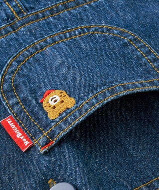 MIKI HOUSE HOT BISCUITS 【70-110cm】ワンポイント 6オンスデニム オーバーオール インディゴブルー