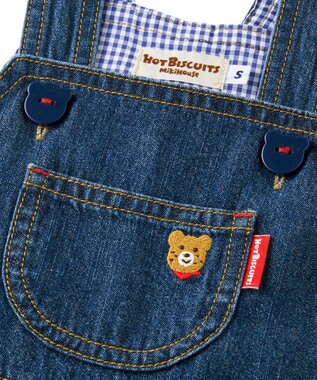 MIKI HOUSE HOT BISCUITS 【70-110cm】ワンポイント 6オンスデニム オーバーオール インディゴブルー