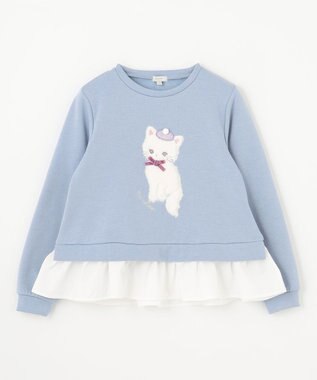 ANY KIDS 裏シャギーレイヤード風トレーナー サックスブルー（ネコ）