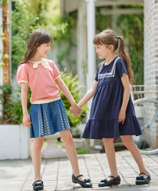 組曲 KIDS 【UVカット】【110-140㎝】セーラーレース ワンピース ネイビー