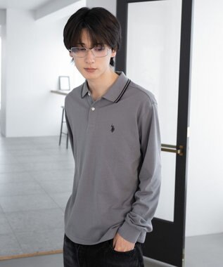 WEGO 【25年秋冬新作/ユニセックスITEM/SMLサイズ展開】別注USPOLOラインポロシャツ（長袖） グレー