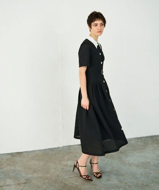 GRACE CONTINENTAL シアーチェックシャツワンピース ブラック