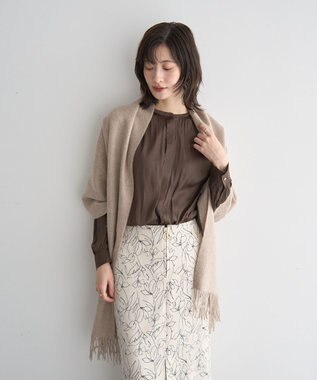 YECCA VECCA ラインフラワー柄フェイクスエードスカート Charcoal Gray