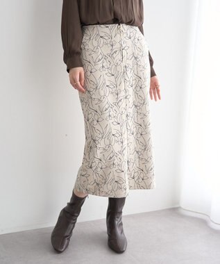 YECCA VECCA ラインフラワー柄フェイクスエードスカート Charcoal Gray