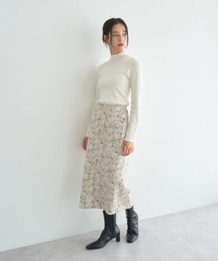 YECCA VECCA ラインフラワー柄フェイクスエードスカート Charcoal Gray