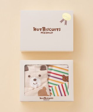 MIKI HOUSE HOT BISCUITS ボーダー柄長袖Tシャツ＆ベビースパッツギフトセット【BOX付き】 アイボリー