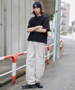 WEGO 【ユニセックス着用ITEM/MLサイズ展開】ワッフルヘンリーネックT（SS） ブラック