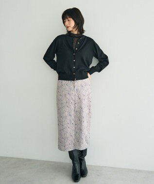 YECCA VECCA ラインフラワー柄フェイクスエードスカート Charcoal Gray