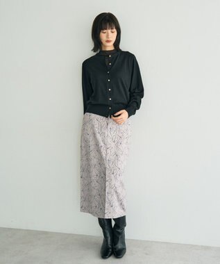 YECCA VECCA ラインフラワー柄フェイクスエードスカート Charcoal Gray