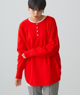 AMERICAN HOLIC ２ＷＡＹバイパチヘンリーネックニットプルオーバー Red